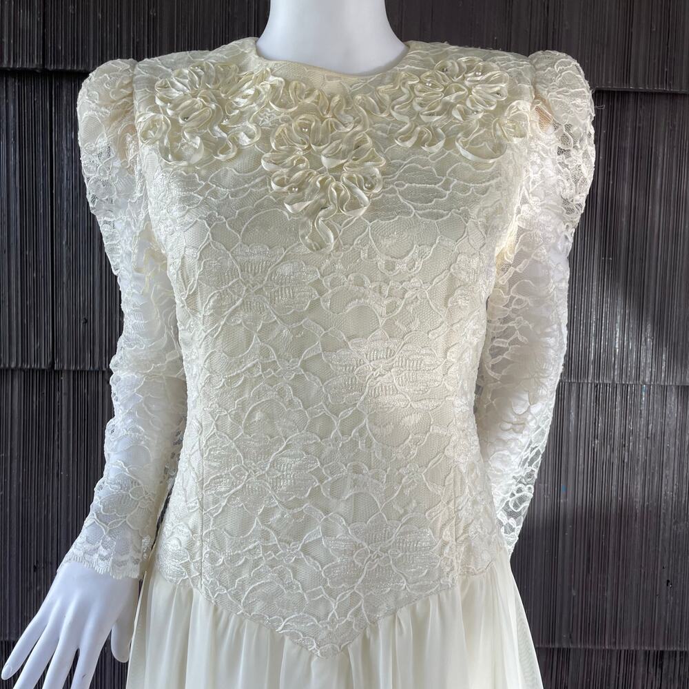 🔥VTG Jessica Howard Lace Embroider Puffed Sleeve Formal Wedding Romantic Dress - Picture 3 of 16